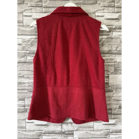 Coldwater Creek Womens Size Small Red Herringbone Vest Shirt Top Clasp Closure - Picture 2 of 9